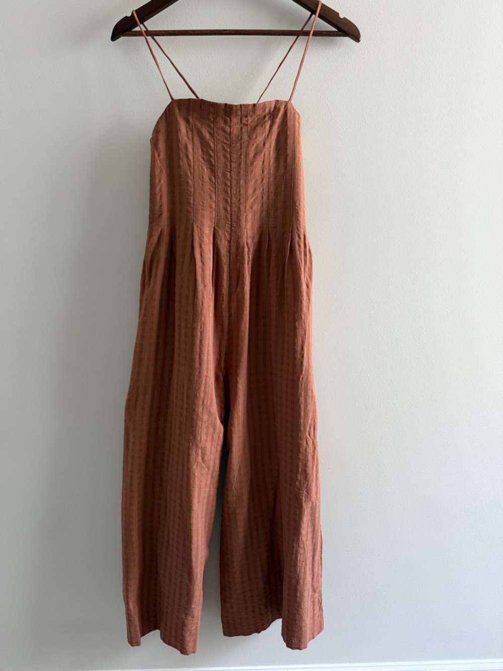 By Together 100% Cotton Wide Leg Small Jumpsuit Square Neck Strappy Rust Boho